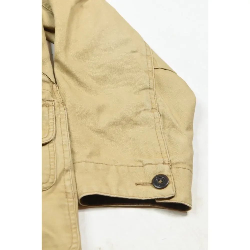 ORVIS Quilt Lined Barn Coat Mens Large Beige Long Sleeve Button-Up Classic Fit
